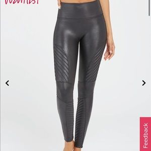 Spanx infamous faux leather leggings with flattering patterns and soft to touch.